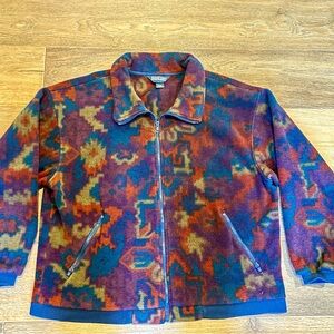 VINTAGE Lands End Polartec Aztec Fleece Jacket Full Zip, Size Large, Made in USA